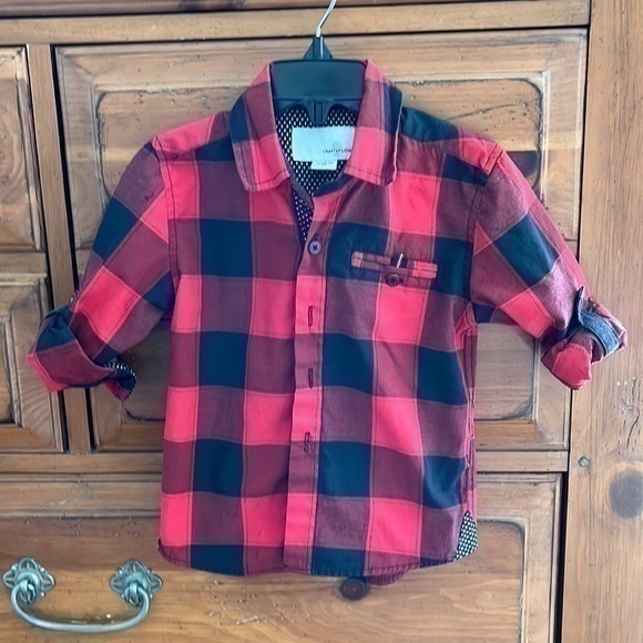 Craft and Flow Boy’s red and black long sleeved shirt, size 2T, - Picture 1 of 7